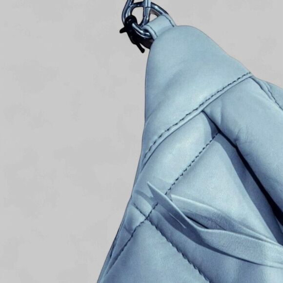 STYLISM Denmark Sheepskin Oversized Puffy Quilted Light Blue Crossbody Bag NWOT - Picture 4 of 11